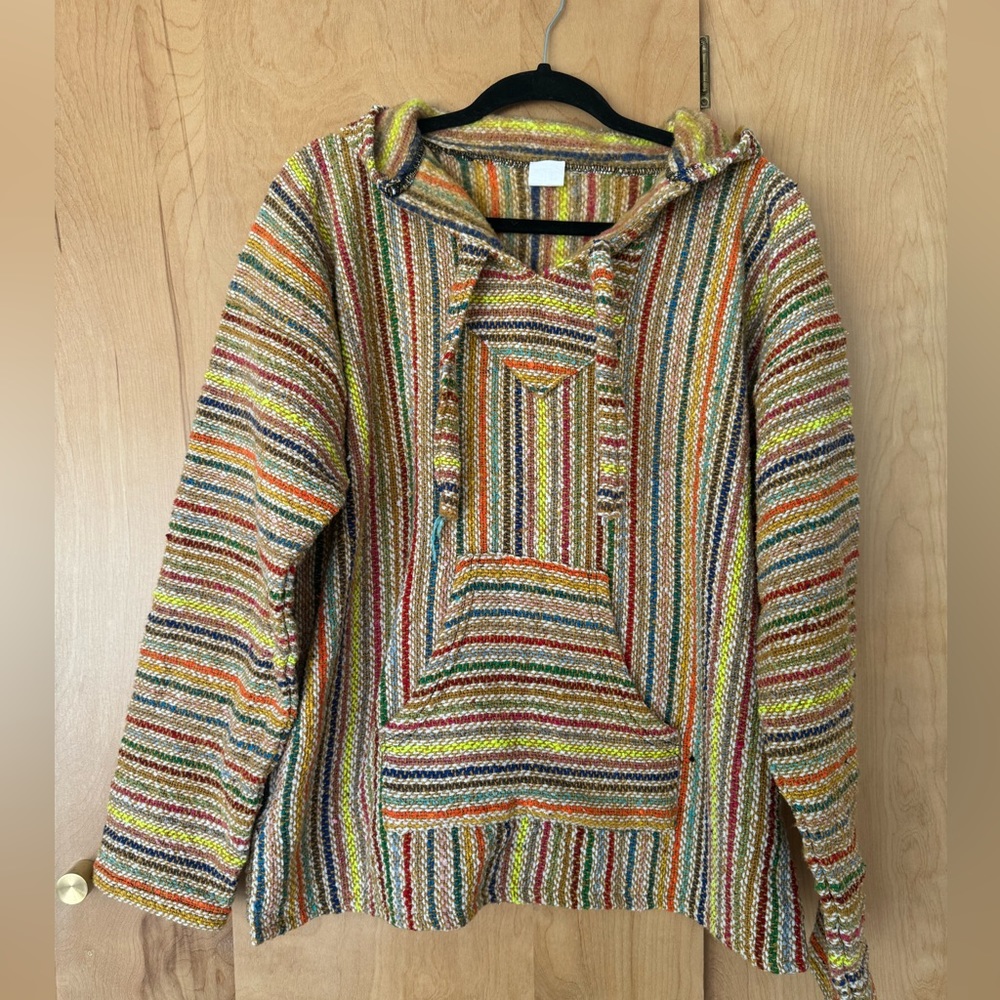 Beach hoodie neon stripe poncho cover up size xl